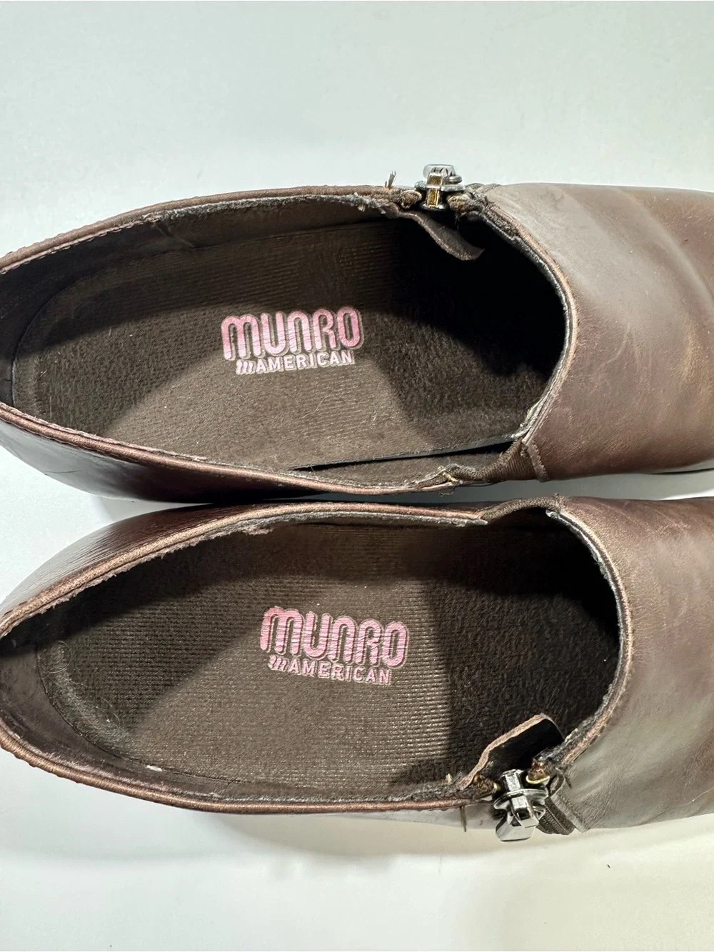 Munro American Brown Leather Side Zip Comfort Shoes Made USA Women 7.5 SS